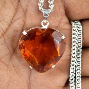 CERTIFIED 57CT NATURAL Brazilian Citrine Heart Pendant Necklace